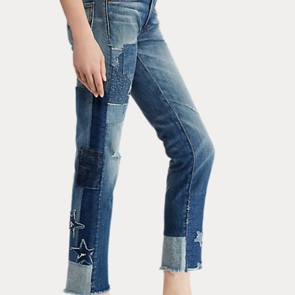 Polo‎ Ralph Lauren Waverly Straight Star Crop Patchwork Fringe Jeans Pants 30 - Picture 6 of 10